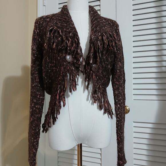 Per Una L Made in Italy Mohair/Wool plus blend Brown Speckled Cardigan Fringed - Picture 8 of 16